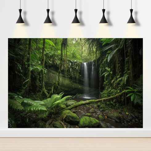 Jungle Aquarium Background Majestic Waterfall Cascading into Lush Rainforest Terrarium Background Stream Rock Tropical Plants Reptile Habitat Back...