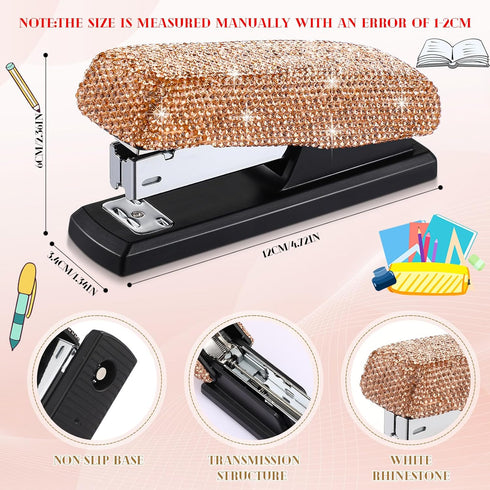Bling Crystal Stapler Gift Sparkly Diamond Stapler for Desk Handmade Clay Rhinestone Machine Stapler Pretty Office Stationery Kit Stylish Accessor...