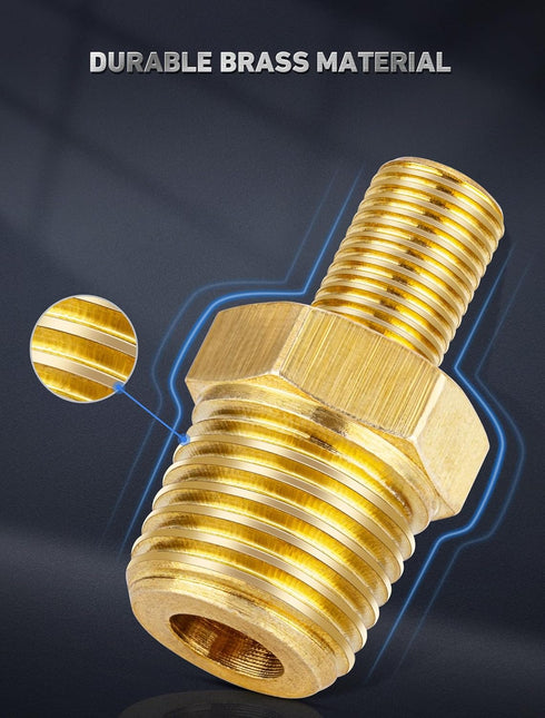 Brass Air Inflator Adapter w/Valve Stem Inside, 1/4" NPT (M) to Standard Schrader Valve (M), Tire Inflator Connector for Auto Portable Air Compres...