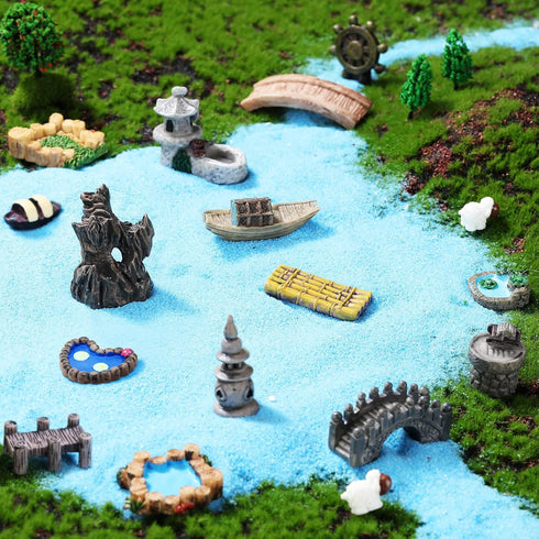 24 Pcs Miniature Garden Accessories Mini Garden Bridge Figurines Garden Decor Micro Landscape Lighthouse Water Well Ornament for Yard DIY Craft Po...