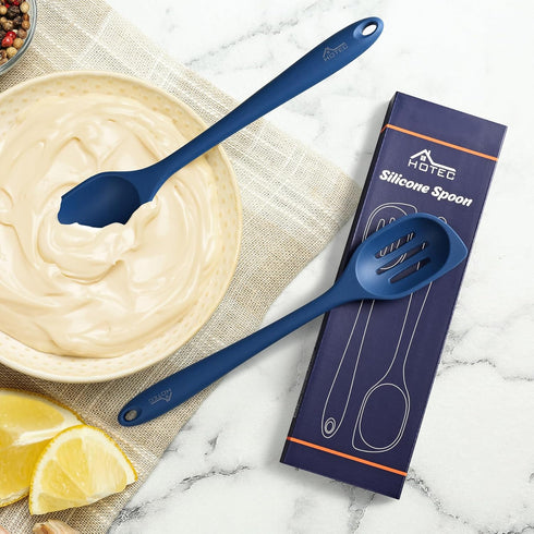 HOTEC Heat Resistant Silicone Cooking Spoon Spatula, Large Kitchen Solid and Slotted Spoons for Mixing, Serving, Scraping, Non-stick, Dishwasher S...