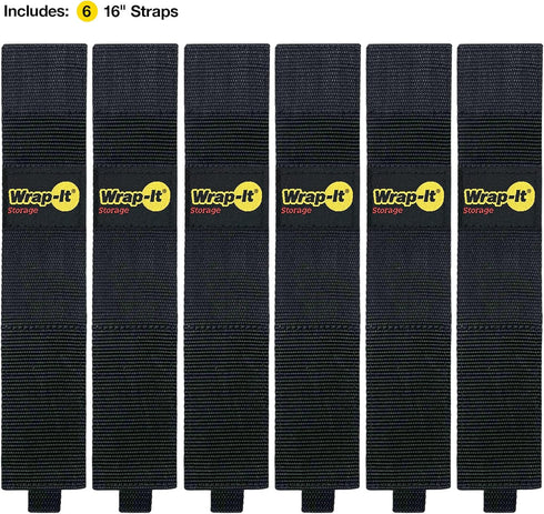 Twin-Straps by Wrap-It Storage - 16" (6-Pack) - Hook and Loop Hanging Cable Wrap for Multi-Purpose Cord and Hose Storage...