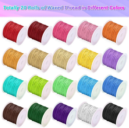 Cridoz 20 Rolls Wax String for Bracelet Making, Waxed Thread Bracelet Cord, Waxed Polyester Cord Bracelet Rope for DIY Bracelets, Necklace and Mac...