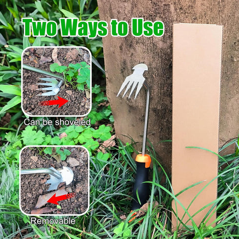 Weeding Artifact Uprooting Weeding Tool, Multifunctional Weeder, Hand Weeder Tool, 4 Teeth Stand Up Weed Puller Tool with Handle for Garden Yard F...