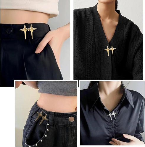 Jeans Button, 8 Sets Adjustable Star Button for Jeans, Detachable Decorative Waist Buckles, Perfect Fit Tighten Waist Adjustment Instant Button Pi...