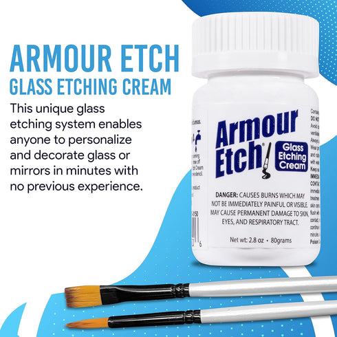 Armour Etch Glass Etching Cream - Starter 2.8oz Size - Bundled with Moshify Application Brushes...