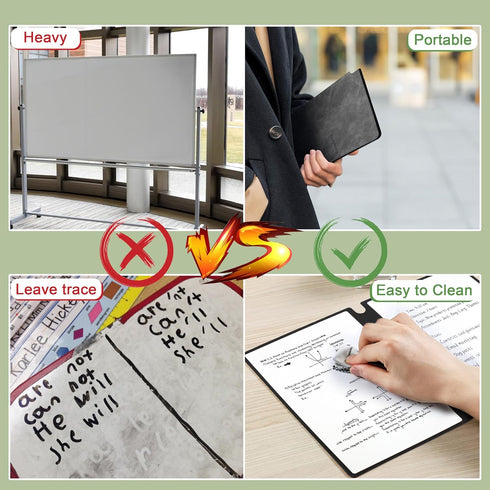 Whiteboard Notebook, Portable Dry Erase White Board Book Reusable Whiteboard Erasable Double-Sided Meeting Notebook with Marker Pen for Business O...