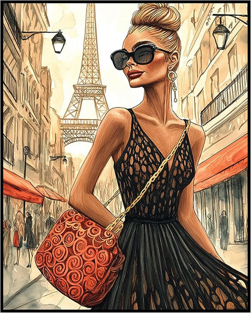 Posterizer 1 pcs-glamorous woman in stylish Parisian street 4-Inspirational Women's Art-Adventure Wall Art-Gift for Women, Fashionistas, Designer ...