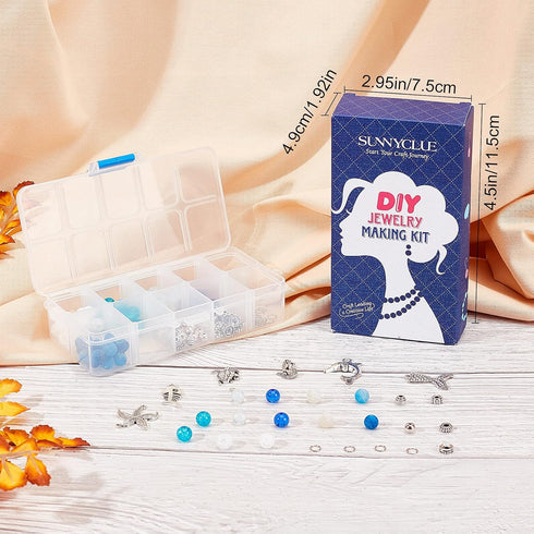 SUNNYCLUE 1 Box 270Pcs Bracelet Making Kit Ocean Theme Bracelet Set Colorful 8mm Glass Beads Mermaids Shells Seahorses Charms for Jewelry Marking ...