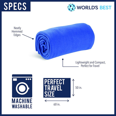 Cozy-Soft Microfleece Travel Blanket, 50x60 Inch, Lightweight, Compact, Perfect for Airplane and Car, Royal Blue...