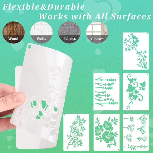 16 Pieces Wild Flower Stencils Spring Wildflower Painting Stencils Reusable Flower Template DIY Small Flower Painting Stencils for Painting on Woo...