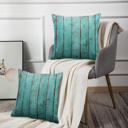 Emvency Decorative Throw Pillow Cover Square Size 20x20 Inches Turquoise Wood Teal Barn Wood Weathered Beach Decor Pillowcase with Hidden Zipper D...