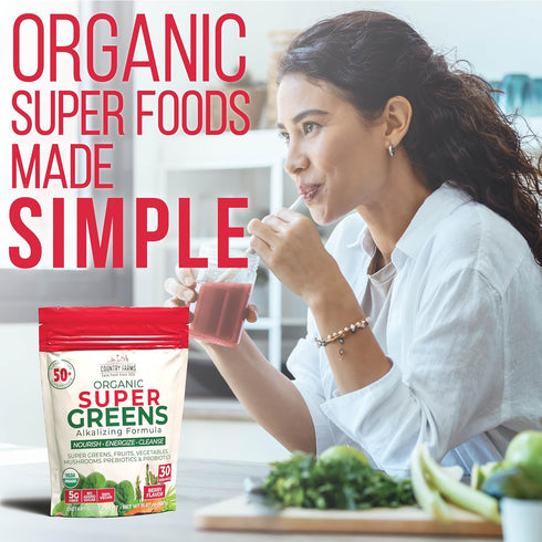 COUNTRY FARMS Super Greens Berry Flavor, 50 Organic Super Foods, USDA Organic Drink Mix (Wheat Grass, Spirulina, Chlorella) Mushrooms & Probiotics...