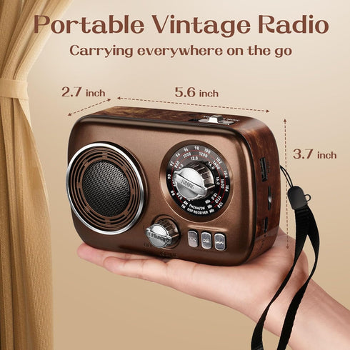 Gelielim Portable Radio AM FM, Bluetooth Speaker Retro Radio, Support USB/TF Card, Rechargeable Battery Operated, Suitable for Indoor&Outdoor, Gif...