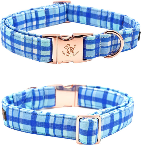 Elegant little tail Dog Collar, Blue Plaid Dog Collar Bow Boy Pet Collar with Metal Buckle Pet Dog Bows Soft Adjustable Dog Collar for Small Dogs...
