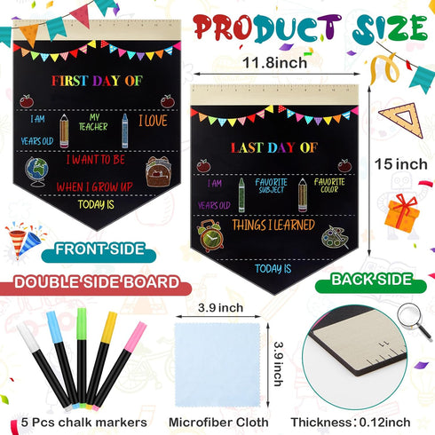 First and Last Day of School Board for Kids, 15 x 11.8 Inch Double Sided First Day of School Chalkboard Back to School Board Sign with 5 Markers, ...