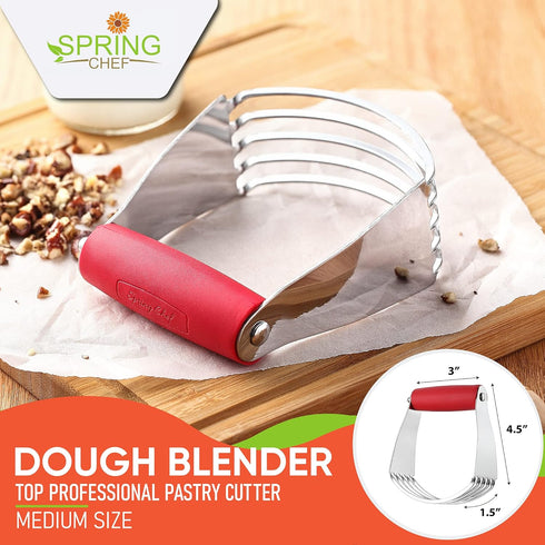 Spring Chef Dough Blender, Top Professional Pastry Cutter, Heavy Duty Baking Tool with Stainless Steel Blades, Medium Size, Red...