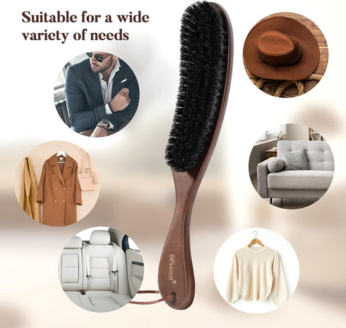 BFWood Clothes Brush - Boar Bristle Lint Brush for Suits, Cashmere, Wool, Velvet, Suede and Pet Hair - Large Black Walnut Wood Handle...