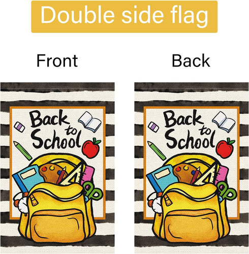 Louise Maelys Back to School Garden Flag 12x18 Double Sided Vertical, Burlap Small Garden Yard Flags First Day to School Banner Outdoor Outside Sc...