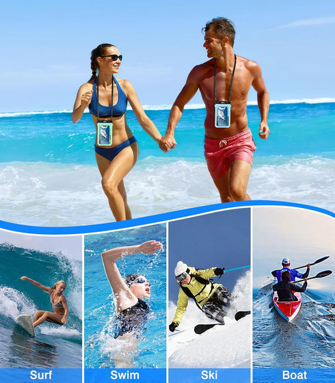 MoKo Double Case Waterproof Phone Pouch, 2Pack Waterproof Phone Case Dry Bag with Adjustable Lanyard Compatible with iPhone 15 14 Pro Max Galaxy S...