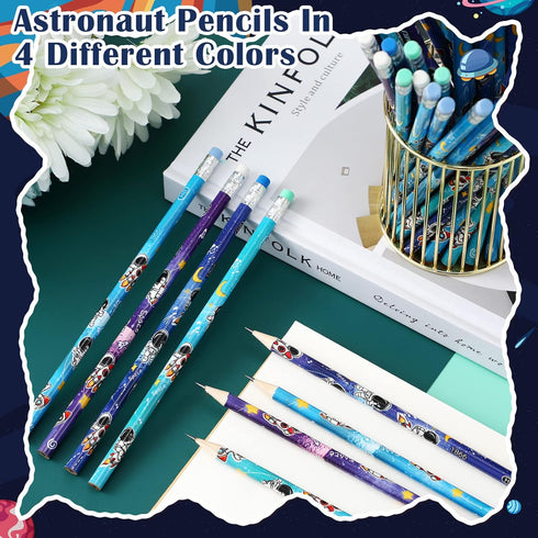 48 Pieces Space Themed Pencils Fun Astronaut Pencils Wooden Pencil Kids Space Party Favors Pencils with Eraser HB Kids' Drawing Pencils Teacher Su...