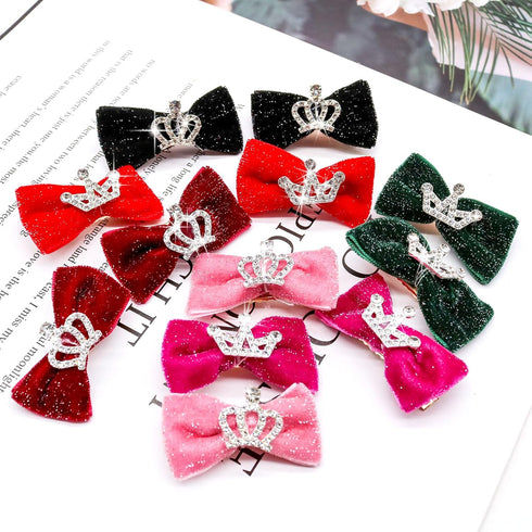 Dog Hair Crown Bows with Clips for Small Dogs, Bulk 20pcs Cute Handmade Pet Dog Bows Girl Clips, Puppy Yorkie Dog Hair Grooming Bowknot Alligator ...