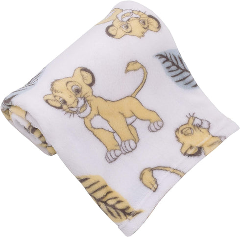 Disney Lion King Super Soft White, Yellow, Green Simba Leaves French Fiber Baby Blanket, White, Green, Yellow...