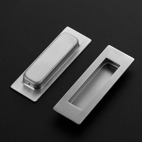 Ravinte 1 Pack Brushed Nickel Sliding Closet Door Handles Silver Flush Pulls 4.72in Length Recessed Finger Pulls for Sliding Barn Door Sqaure Cabi...