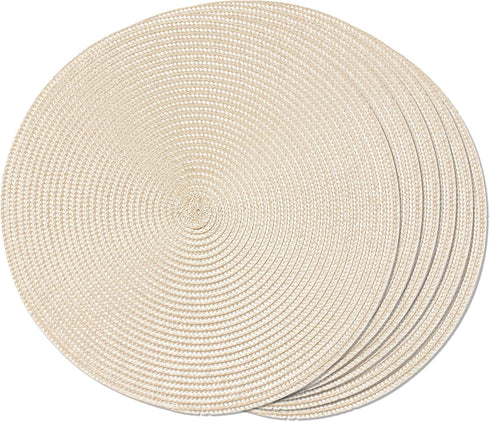 FunWheat Round Braided Placemats Set of 6 Table Mats for Dining Tables Woven Washable Non-Slip Place mats 15 inch(Beige, 6pcs)...