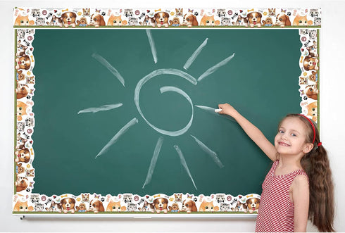 65.6ft Cats Dogs Bulletin Board Borders Straight Rolled Border Trim Decoration for School Classroom Offices Blackboards Drawing Boards Desks Windo...