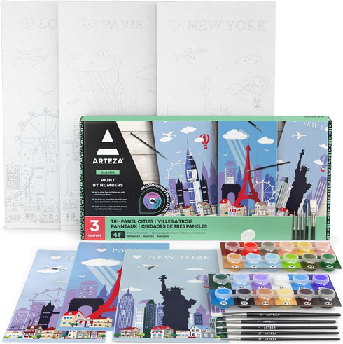 ARTEZA ARTZ-4763 Art-Adults-Paint-by-Number-Kits, Tri-Panel Cities...