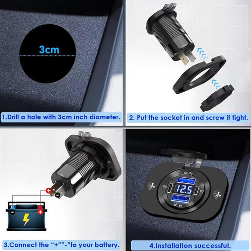 USB C Car Charger Socket, Super Fast Car Power Socket 2PD+2QC 3.0 Car USB Port Dual PD 3.0 Dual QC 3.0 for Car Marine Boat Bus Truck Golf Cart RV....