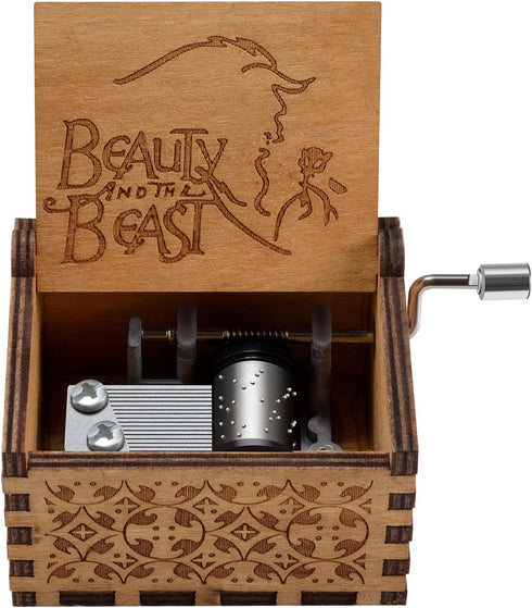 Huntmic Wooden Beauty and The Beast Music Box, Hand Crank Classic Antique Carved Wood Musical Boxes Birthday Gift for Kids Children...