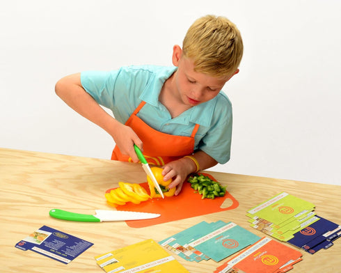 MasterChef Junior Knife and Cutting Board Set - Includes Real Cutting Tools for Kids and 15 Cooking Childrens Baking Recipes - Great for Homemade ...