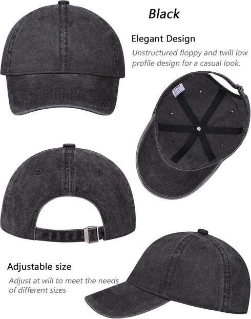 3 Pack Vintage Washed Cotton Adjustable Baseball Caps for Men Women Unstructured Low Profile Dad Hat...