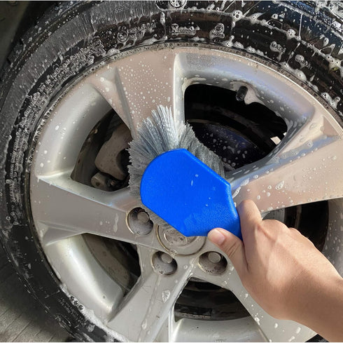Wheel & Tire Brush for Car Rim, Soft Bristle Car Wash Brush, Cleans Tires & Releases Dirt and Road Grime, Short Handle for Easy Scrubbing Blue...