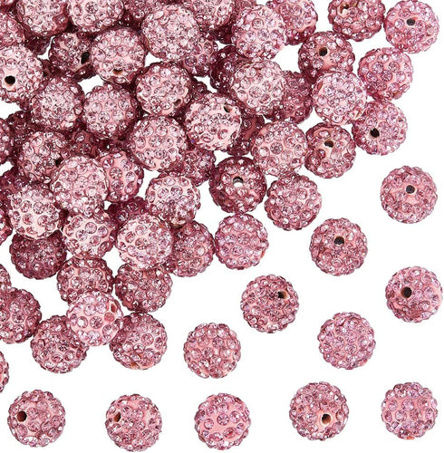 PandaHall 100pcs Pink Rhinestone Beads - 10mm Pink Clay Polymer Crystal Disco Ball Round Diamond Clay Beads for Necklace & Bracelet DIY Crafts...
