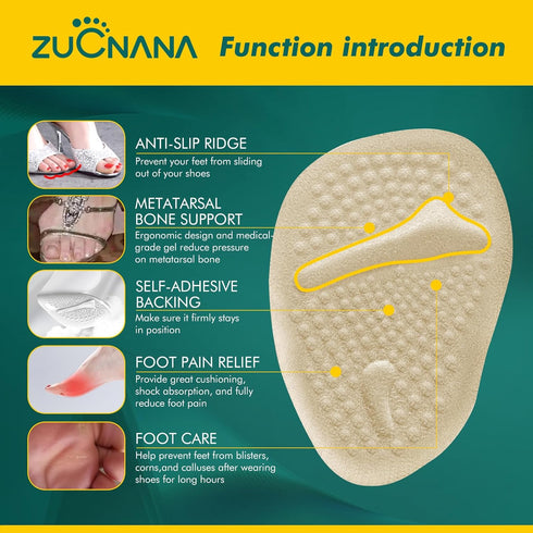 Ball of Foot Cushions (Beige) | Metatarsal Pads for Women (6 Pairs Foot Pads) | Reusable Shoe Inserts for Pain Relief | Non-Slip Heel Cushion Inse...