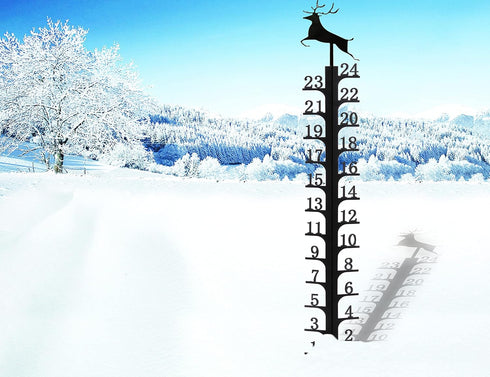 24 Inch Iron Art Snow Gauge Outdoor, Elk Snow Measuring Stick, Snowfall Gauge for Yard, Winter Snow Measurer Snow Ruler inches, Christmas Decorati...
