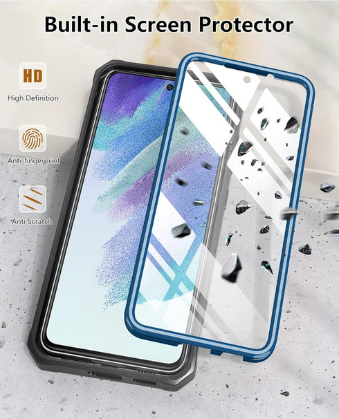 for Samsung Galaxy S21-FE Phone Case: Dual-Layer Military Grade Drop Proof Full Protection Cover with Kickstand | Durable Rugged Shockproof TPU Ma...