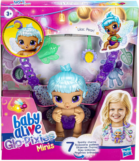 Baby Alive Glo Pixies Minis Carry ‘n Care Necklace, Lilac Pearl, 3.75-Inch Pixie Doll Toy with Doll Carrier and Nurturing Charm Necklace...