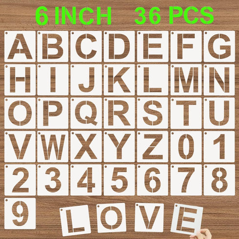 Alphabet Letter Stencils 6 Inch, 36 Pcs Reusable Plastic Letter Numbers Templates, Art Craft Stencil for Painting on Wood, Wall, Glass, Fabric, Ro...