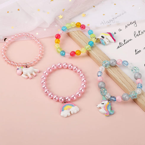 Set of 6 Unicorn Rainbow Bracelets, Little Girl Animal Bracelets, Teens Kids Unicorn Pendant Beaded Bracelet Girl Party Favor Pretend Play Bracele...