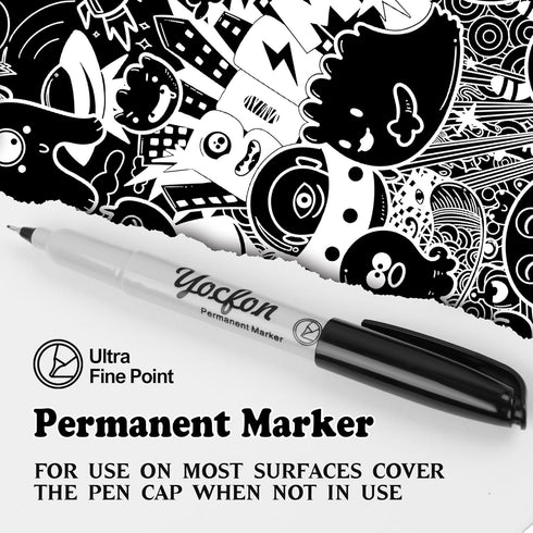 Ultra Fine Point Black Permanent Markers, 24 Pack Ultra Fine Point Black Permanent Marker set, Works on paper, Plastic, Stone, Glass, Metal...