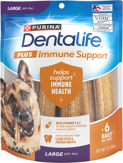 Dentalife Purina Plus Immune Support Chicken, Apple and Blueberry Flavor Dog Dental Chews - 6 ct. Pouch....