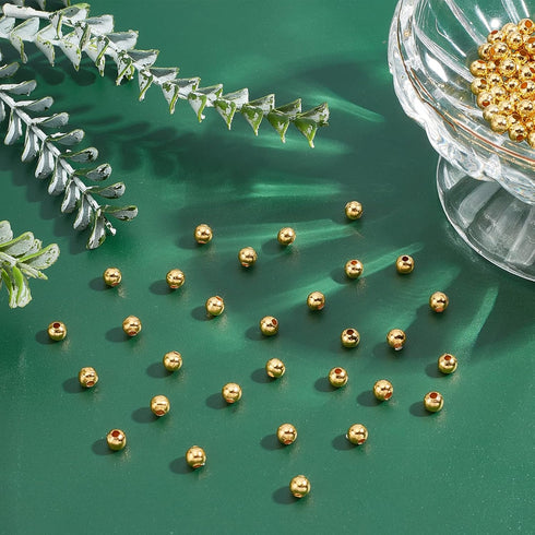 PH PandaHall 800pcs Smooth Round Spacer Beads, 5mm Gold Plated Iron Beads Seamless Gold Ball Loose Metal Beads for Necklace, Bracelet, Earring Mak...