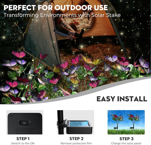 Solar Garden Lights - Solar Outdoor Lights Butterfly Design 82 LED Firefly Lights, Solar Stake Lights Waterproof IP65 & Auto ON/Off, Outdoor Decor...