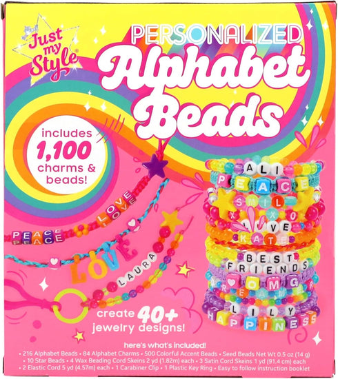 Just My Style ABC Beads by Horizon Group Usa, 1000+ Charms & Beads, Alphabet Charms, Accent Seed Star Wax Beading Cord, Satin Cord Key Ring Includ...