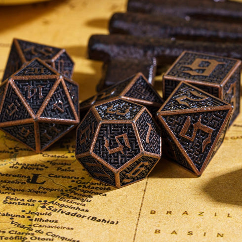 UDIXI Metal DND Dice Maze Carved D&D Dice Set 7PCS Copper Metal Dice with Leather Pouch for Dungeons and Dragons Role Playing Games...