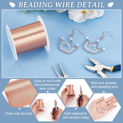 BENECREAT 26 Gauge 131 Yards Jewelry Wire Craft Wire Tarnish Resistant Copper Beading Wire for Jewelry Making Supplies and Crafting, Copper Color...